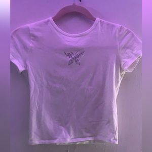 Hollister white rhinestone  butterfly baby t-shirt